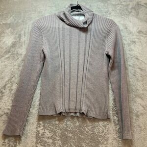 Liz Claiborne Womens Ribbed Turtleneck Sweater Taupe Grey Long Sleeve Size M